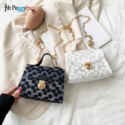 Fashion Women Bag PU Leather Flower Pattern Chain Mini Flap Crossbody Shoulder PU Leather Shoulder Bags for Women