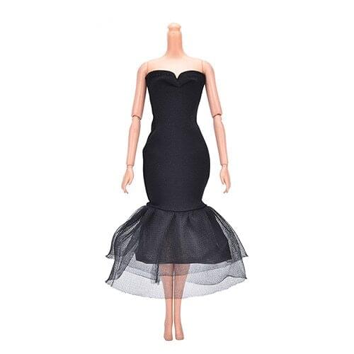 1pc fashion Elegant Black Doll Mermaid Dresses for Barbie Dolls Summer Strapless Party Dress