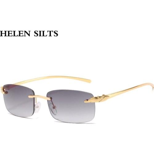 Fashion Rectangular Sunglasses Women Retro Steampunk Small Rimless Sun Glasses For Women Vintage Metal Square Glasses UV400 H43