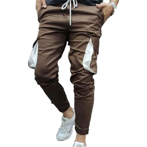 Men Pocket Design Sweatpants Male Solid Color Long Sports Pants Black/ Dark Blue/ Dark Purple/ Dark Green/ Brown