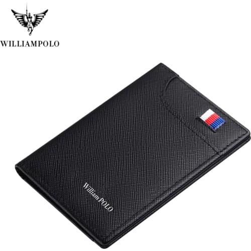 WILLIAMPOLO Mens Wallet 6 Card Holders Purse For Men Leather Luxury Credit Card Wallet Male Small Purse Gift For Husband Black