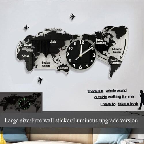 Nordic World Map 3D Wall Clock Luminous Acrylic Creative Clocks Wall Home Decor Living Room Modern TV Wall Dining Room Decor
