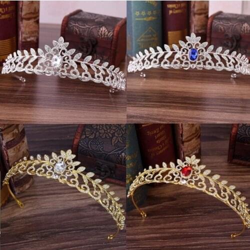 New Blue Red bridal crowns handmade tiara bride headband crystal rhinestone diadem queen crown wedding hair accessories