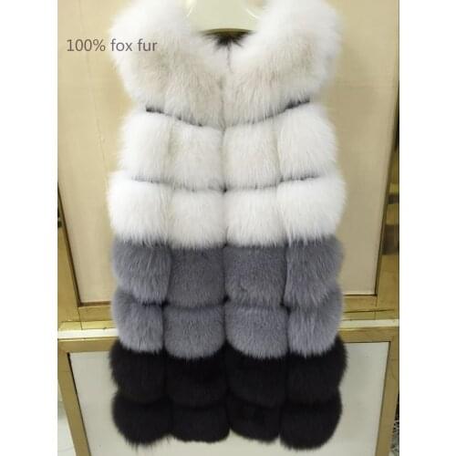 Fashion long 90 cm length fox fur vest women