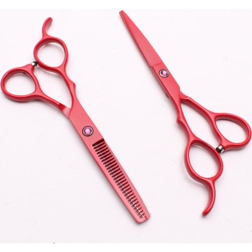 Left Hand 5.5 inch 16cm Customized Logo 440C Red Cutting / Thinning Scissors Professional Hairdressing Scissors Hair Scissors