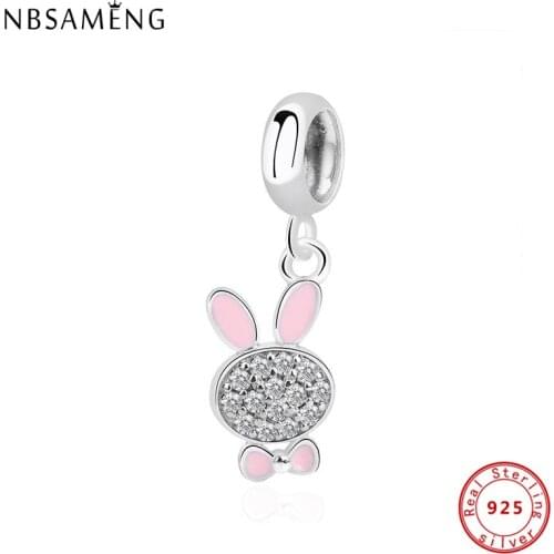 925 Sterling Silver Charms Beads Cute Rabbit Bunny Pendant Fit Original Bracelet Necklace Diy Women Charm Jewelry