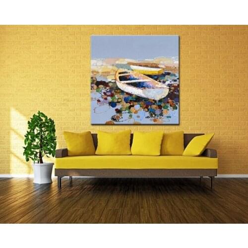 Landscape Painting On Canvas Sea and Boat Still Life Modern Oil Paintings Wall Art Pictures For Home Decor No Frame