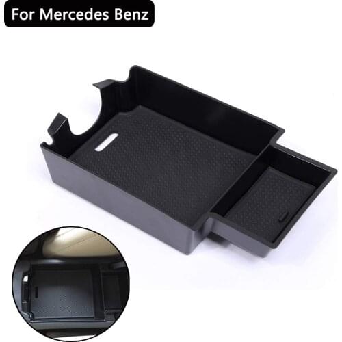 Car Glove Armrest Storage Box Tray with Logo for Mercedes Benz CLA W117 C117 GLA A B Class A180 A250 A260 GLA200