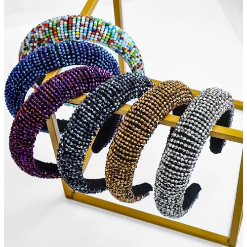 Dark Color Baroque Hairband Female Temperament Cute Hand-sewn Glass Bead Headdress Thin Sponge Headband Women Hair Accessories