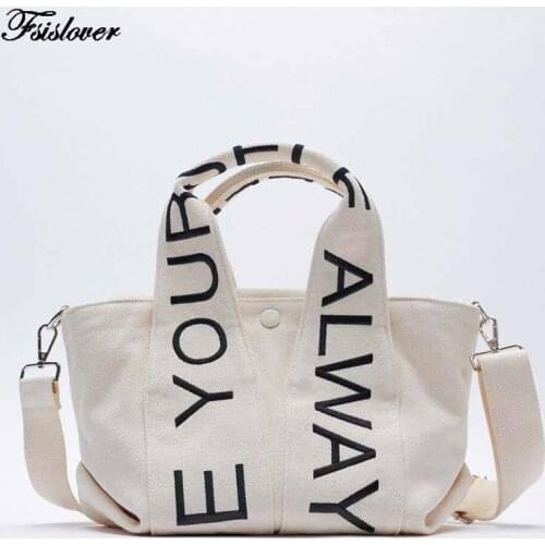 Simple Fashion Small Cotton Canvas Handbag Crossbody Bag For Ladies Vintage Letter print Tote bag Korean Style Shoulder Bags