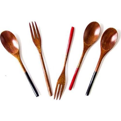 Direct childrens wooden old paint spoon fork set small solid wood fruit snack spoon fork childrens food spoon fork