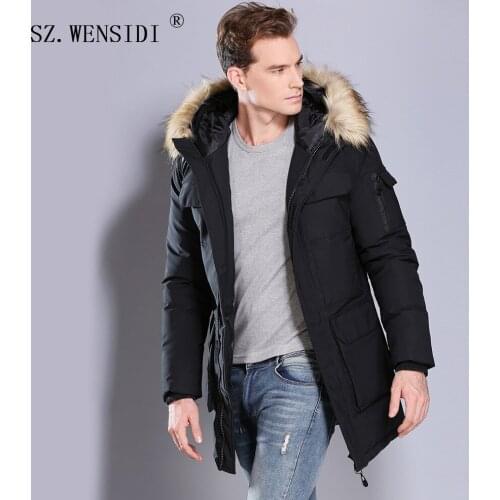 Down Jacket Coat Men Clothes Fashion Trends Parkas Jackets Fox Fur Collar Hooded Coats for Mens Winter Pure Black Long Coat New