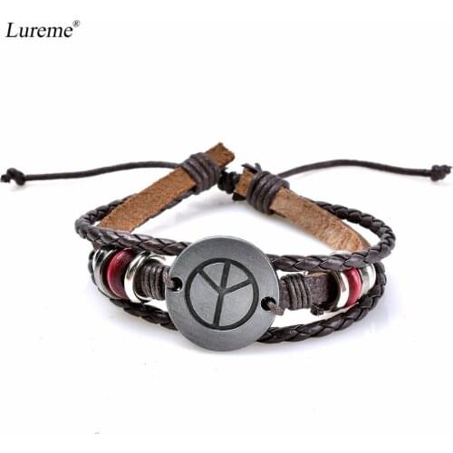 Lureme Unisex Peace Symbol PU Leather Adjustable Wristband Bracelet Bangles Jewelry (bl003190)