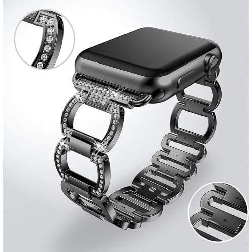 Luxury Diamond Bracelet For Apple Watch Band 44mm 40mm iwatch 38mm 42mm Series SE 6 5 4 3 2 1 Metal Stainless Steel Wristband