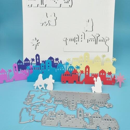 Christmas house, street pedestrian metal cutting knife mold paper crafts scrapbook card template DIY decoration accessories