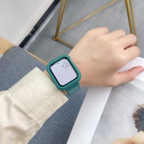 Silicone Strap for Apple Watch Band 44mm 40mm 38mm 42mm for iWatch 6SE 5 4 3 2 1 Soft TPU Shockproof Protector Bracelet Case