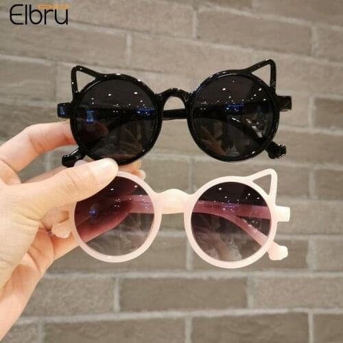 Elbru Summer Girl Boys Cute Sunglasses Cartoon Cat Ear Outdoor Children Lovely Vintage Sunglasses UV Protection Oculos De Sol