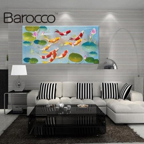 Modern abstract Oil Painting On Canvas huge wall art Chinese style fish 40X80cm Free shipping