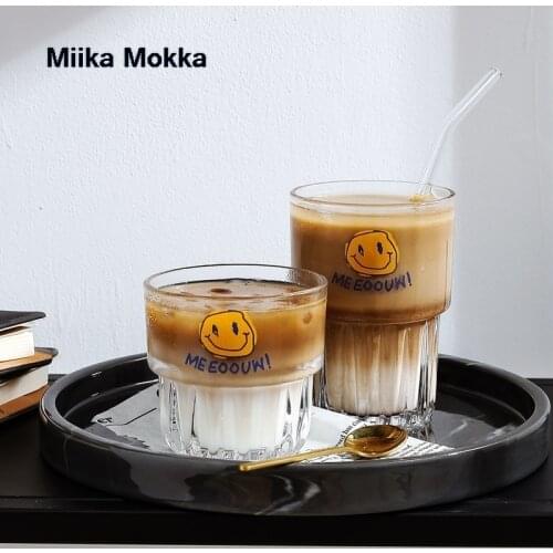 Ice Coffe Cup 258ml 330ml Ins Milk Tea Cup Glass Can Be Superimposed Water Cup Cola Juice Cup Smile Face Cute Cup Drinkware