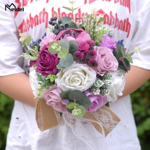 Meldel Peony Rose Wedding Bouquet for Bridesmaids Wedding Flower Bridal Bouquets Holder Artificial Roses Flower Marriage Bouquet