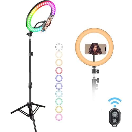 14 Colors RGB Ring Lamp 10 inch Selfie LED Ring Light with Tripod Stand and Phone Holder for Makeup,YouTube,Video,Photography