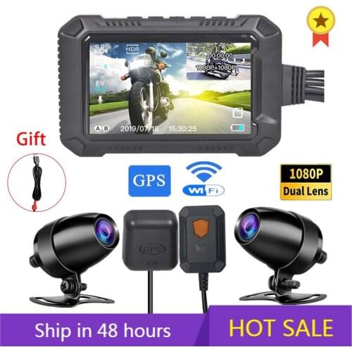 WiFi GPS Motorcycle DVR Dash Cam Full HD 1080P+1080P Front Rear View Waterproof Motorbike Bike Motorcycle Camera Cámara moto