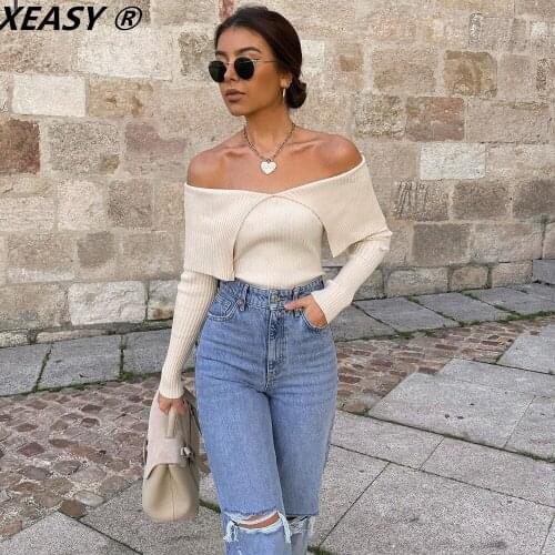 Женские пуловеры с открытыми плечами XEASY China At AliExpress