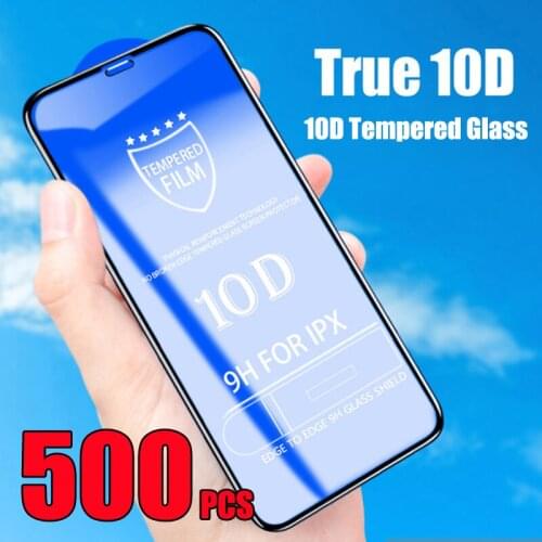 500pcs 10D Tempered Glass Full Glue Coverage Guard 9H Screen Protector Film For iPhone 12 Mini 11 Pro Max XS XR X 8 7 6 Plus SE