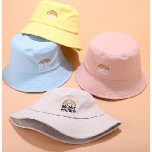 Rainbow Bucket Hat For Women Embroidery Candy Color Spring Summer Panama Outdoor Lady Girl Cotton Sun Hat Fisherman Sunhat