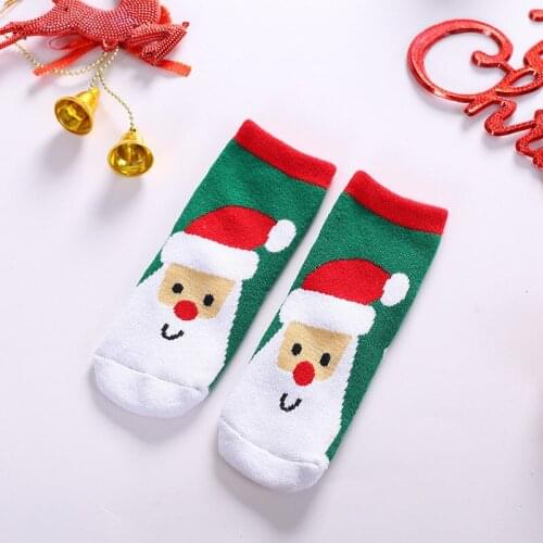 1 Pair Christmas Kids Socks Stocking Childrens Winter Thickening Warm Baby Socks Cute Cartoon Floor Socks With Pattern Elk Gift