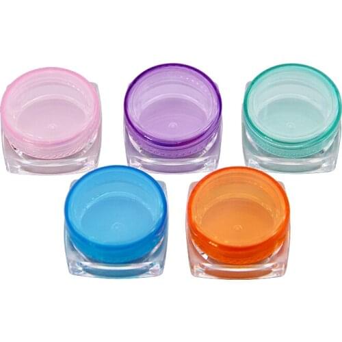 200pcs/lot 3g/5g Multicolor Square Bottom Empty Small Plastic cosmetic Sample Containers jar 3g/5g for Cream Shadow Powder