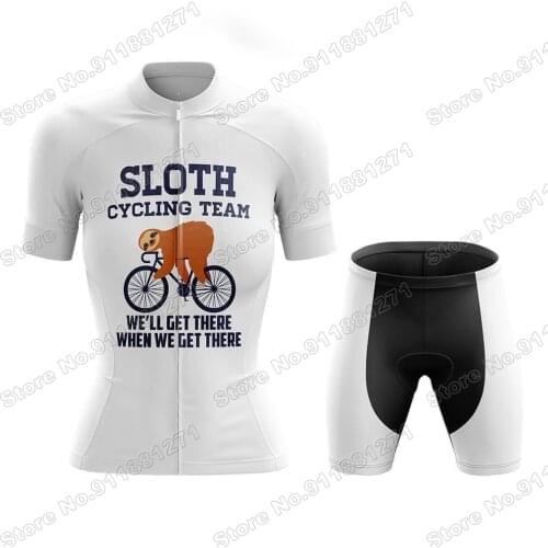 2021 Sloth Cycling Team Women White Summer Jersey Set Clothing Road Bike Shirts Bicycle Bib Shorts MTB Wear Malgia Ropa ciclismo