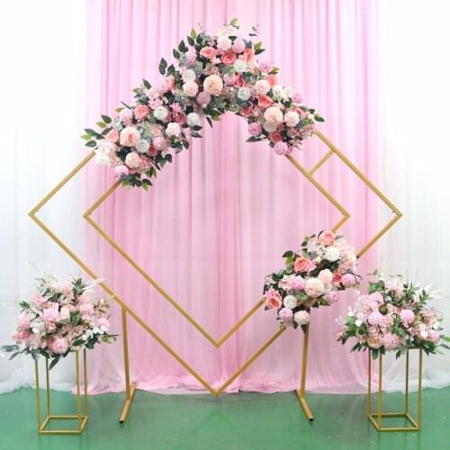 3PCS Outdoor Wedding Flower Garland Balloons Pictures Rack Diamond Iron Frame With Plinth Stand Holiday Arches Backdrops Decor