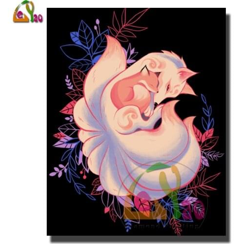 5d Diy Diamond Painting Nine Tailed Fox & Cub Cross Stitch Diamond Embroidery Animal Full Square Drill Handmade Gift Home Decor