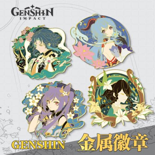 Anime Genshin Impact Ganyu Keqing Wendi Xiao Metal Badge Button Brooch Pins Collection Medal Pendant Costume Cosplay Gift