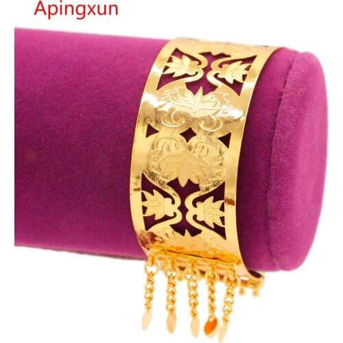PINXUN Lotus Dubai Gold Color Bangle For Ethiopian African Women Girls Cuff Bracelet Engagement Jewelry Party Gifts Wholesale