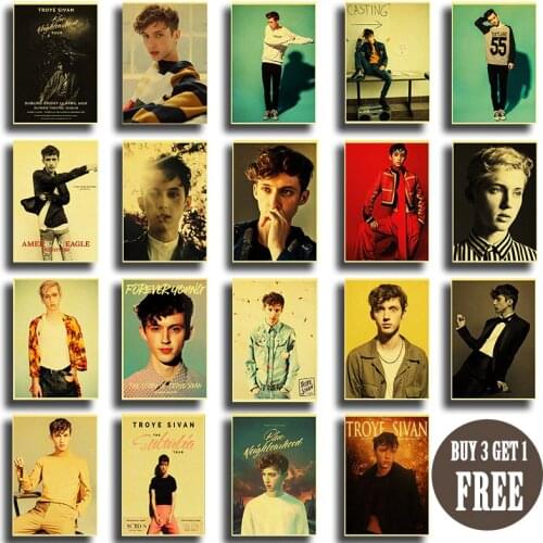 Australian Singer Troye Sivan Retro Poster Kraft Paper Art Prints and Posters Home Room Bar Cafe Wall stickers