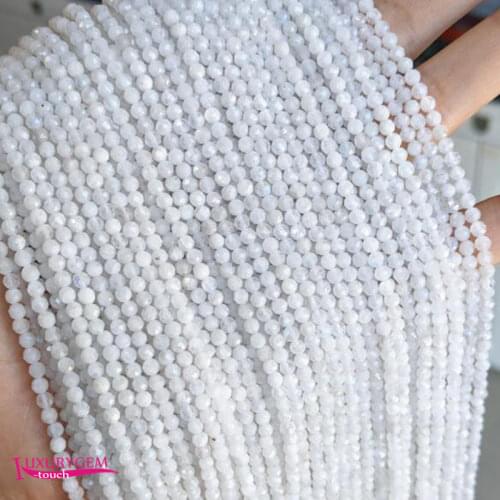 Natural White Moonstone Stone Loose Small Beads High Quality 2/3/4mm Faceted Round Shape DIY Gem Jewelry Accessories 38cm wk348