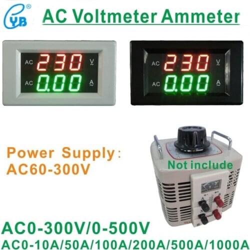 YB4835VA AC0-500V/500A Digital AC Current Voltage Dual Meter Voltage Regulator Dedicated Black Cover AC Voltmeter Ammeter