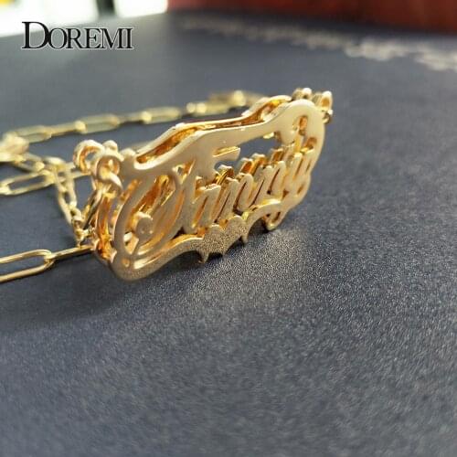 DOREMI 3D Custom Necklaces Stainless Custom Name Necklace Name Personalized Double Gold Plated Nameplate 3D Necklace Hip Hop