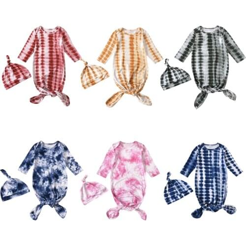 FOCUSNORM Tie-Dye Printed Baby Girls Boys Sleeping Bags Hats 2pcs Long Sleeve Cotton Blanket 6 Colors