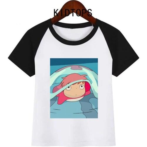 Ponyo Hayao Miyazaki Studio Ghibli T-shirt Harajuku Ulzang Graphic Top Childrens T-shirt Summer 90s Childrens T-shirt