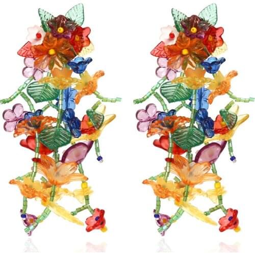 Personalized hand-woven long flower tassel earrings Europe and the United States exaggerated color petals cute earring for women