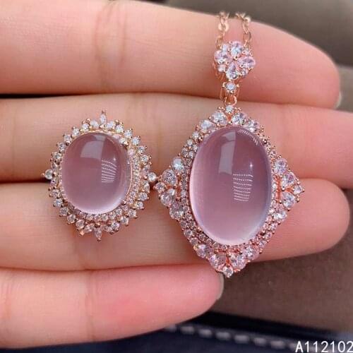 KJJEAXCMY fine Jewelry 925 sterling silver inlaid natural Rose Quartz new girl noble pendant ring set support test