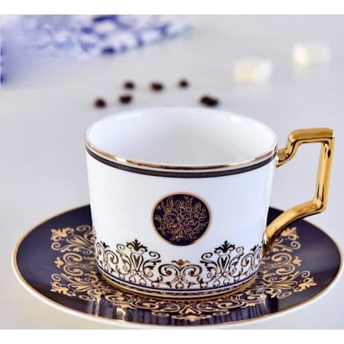 Bone china coffee cup and plate European style gold handle ceramic cup and plate set