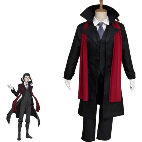 Anime Bungou Stray Dogs Cosplay Mori Ogai Costume Men Black Trench Pant Tie gloves scarf Sets Outfit Halloween