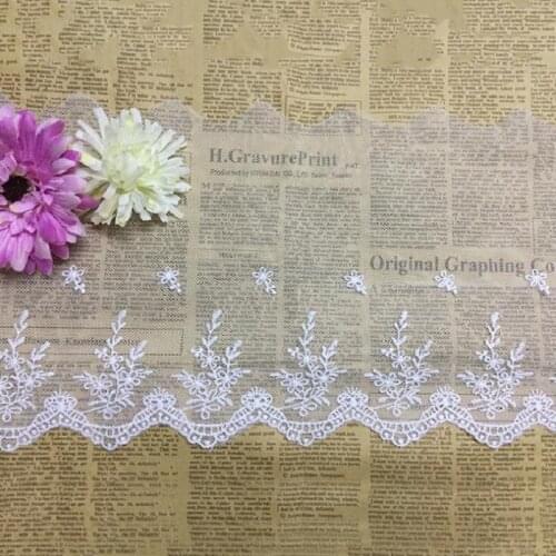 Lace Trim Ribbon Embroidered Flowers Lace Fabric 19cm Wide DIY Craft&Sewing Dress Clothing wedding Accessories white