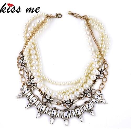 Best Seller New Hot Exaggerated Tide Retro Set Crystal Simulated Pearls Multilayer Necklace Factory Wholesale