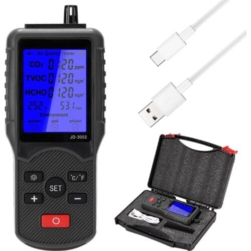 LCD Temperature Humidity Multifunctional Air Quality Tester CO2 TVOC Meter