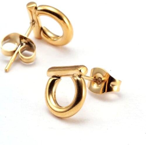 Fashion Jewelry Stainless Steel Stud Earring Gold Plating Geometry Vintage D Earrings Party Gift Horseshoe Earring for women